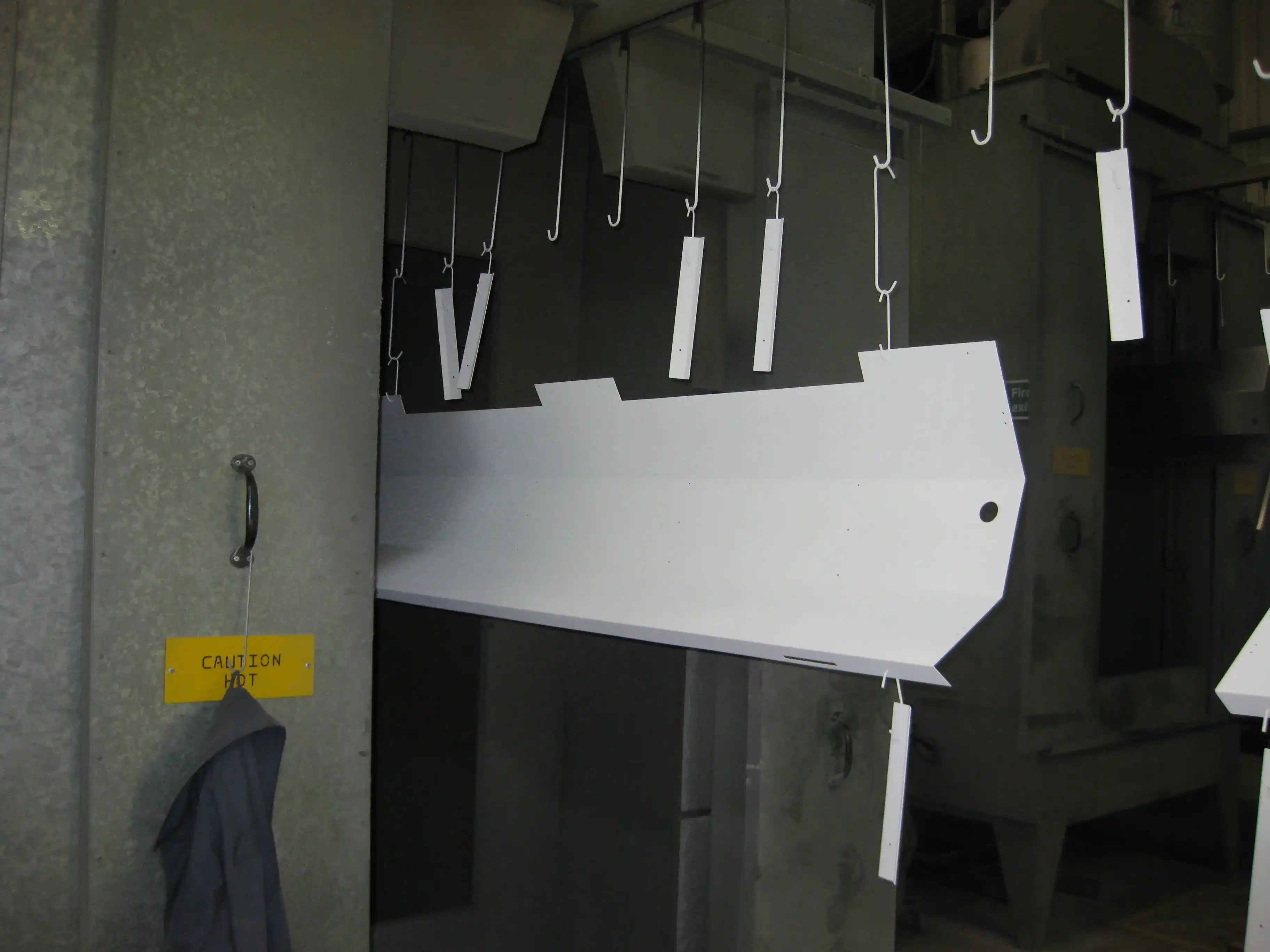 Powder-Coated Fabricated Metal Component manufactured by Techrail Large folded and fabricated component receiving an even powder-coated finish.